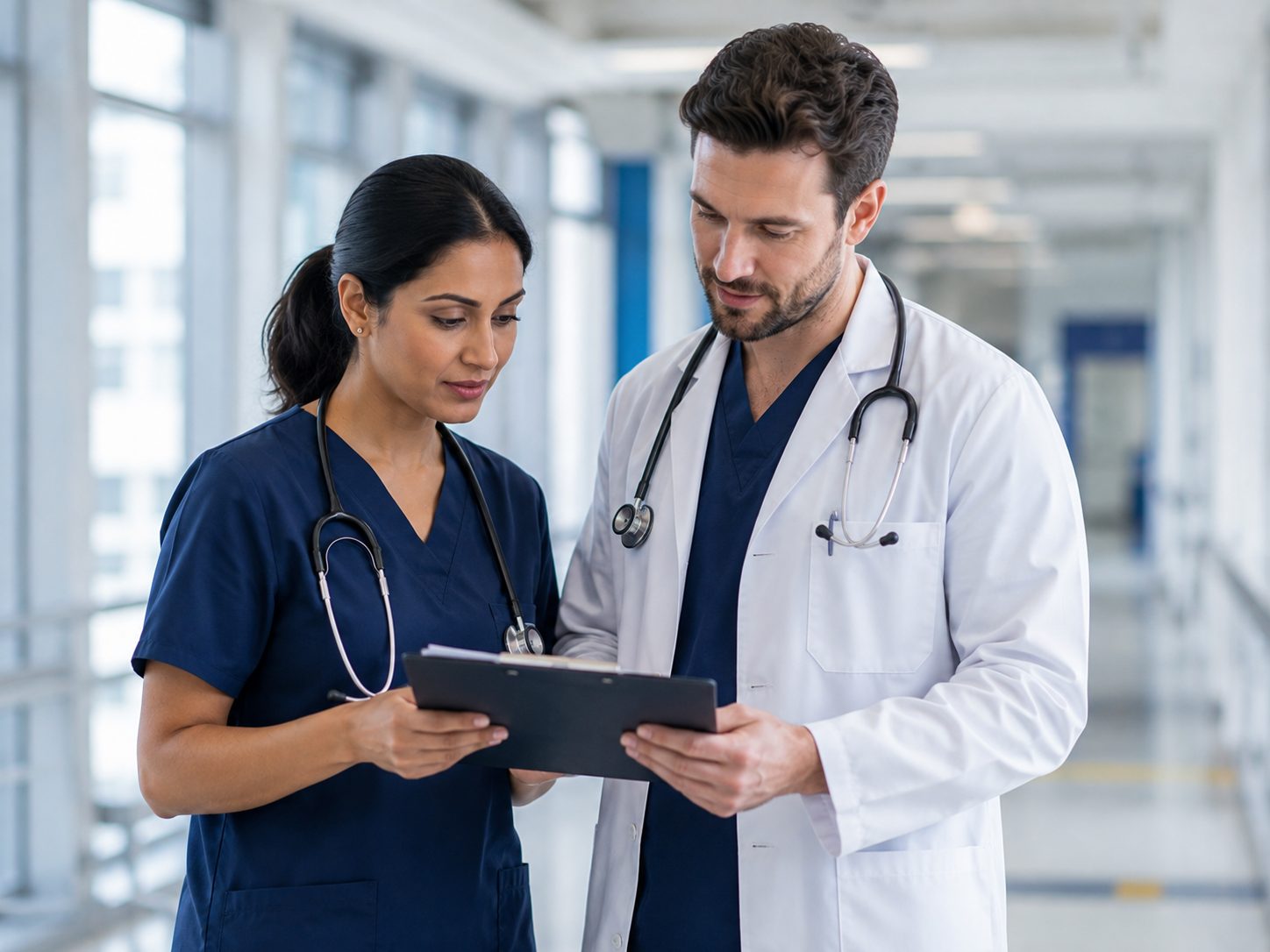 Clinicians reviewing compliance documents